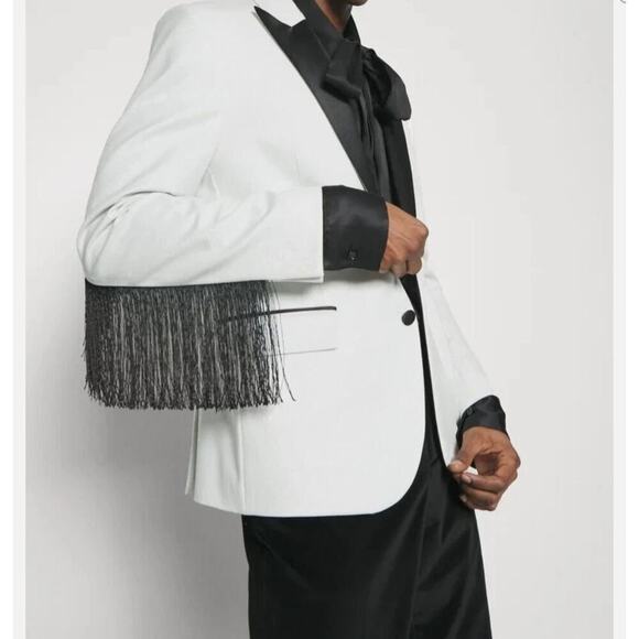 J.Lindeberg Men’s Blazer Western Fringe White Black Rodeo Maximalism Size 48 NWT